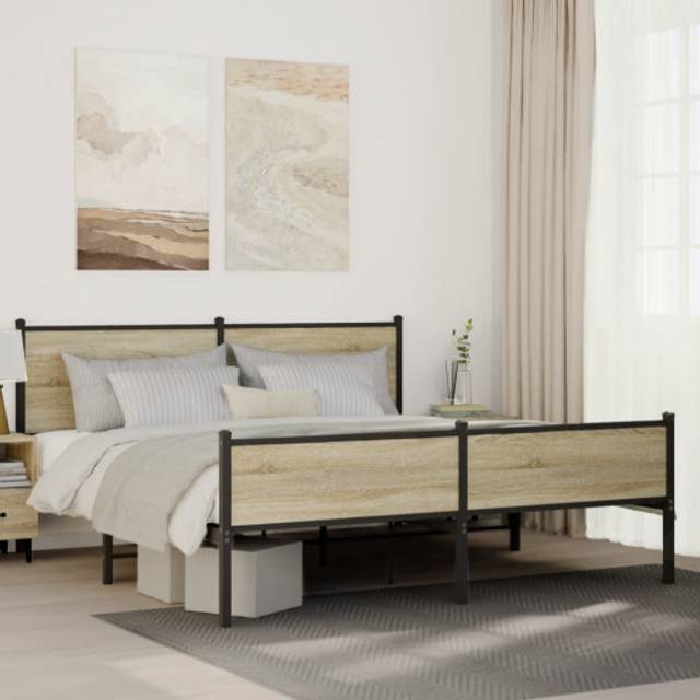 vidaXL Metal Bed Frame without Mattress Sonoma Oak 180x200 cm Super King - Brown