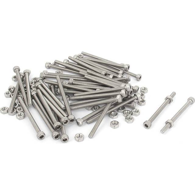 M3x40mm Hex Socket Head Knurled Cap Screws Bolts Nuts Set 50Pcs