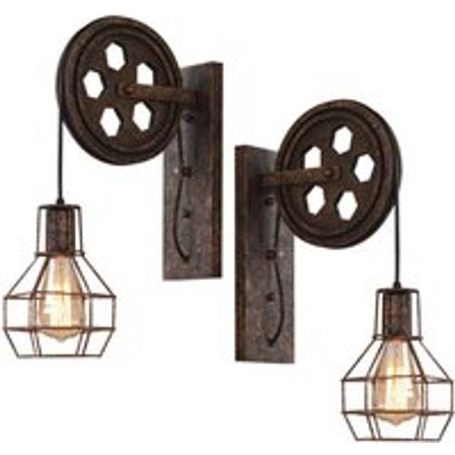 Norcks - 2X Vintage Wall Lamp Creative Retro Industrial Wall Sconce Pulley Wall Light For Aisle Corridor E27, Rust