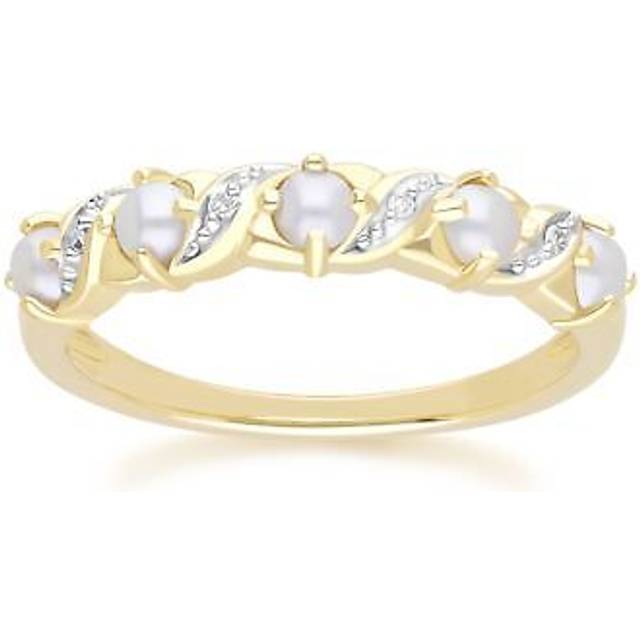 Classic Art Nouveau Style Pearl & Diamond Eternity Ring in 9ct Yellow Gold