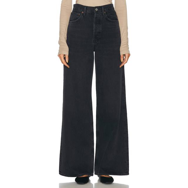 AGOLDE Black Dame High Rise Wide Leg Jeans - hitch - WAIST US 33