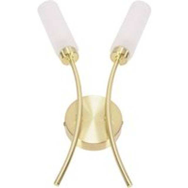 Maya 2 Way Curved Upright Reed Shaded Wall Light - Gold - One Size