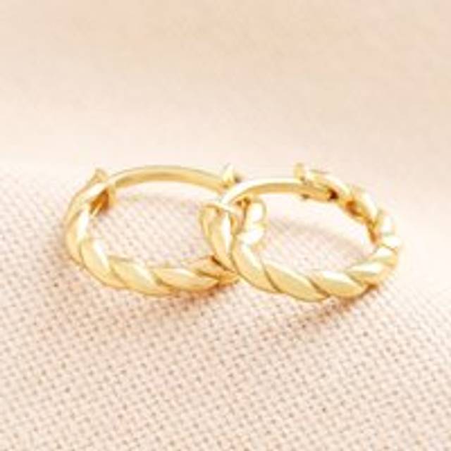 Sterling Silver Twist Rope Huggie Hoop Earrings in Gold - gold - one size