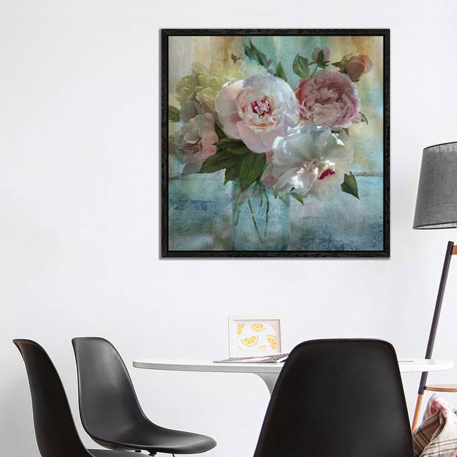 Peony Bouquet I by Nan - Painting Print on Canvas - Black Framed (93.98 cm H x 93.98 cm W)