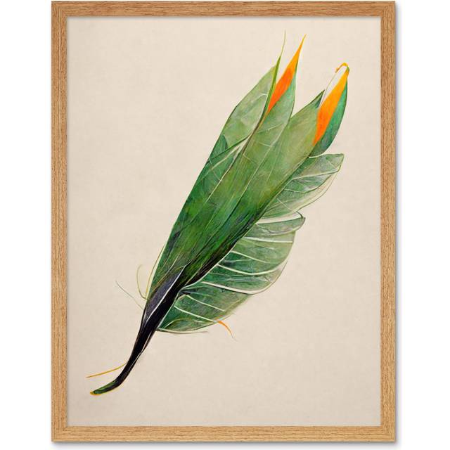 Tropical Bird of Paradise Leaf Botanical - Art Prints - Light Brown Framed Paper (25.9cm H x 20.6cm W x 1.5cm D)