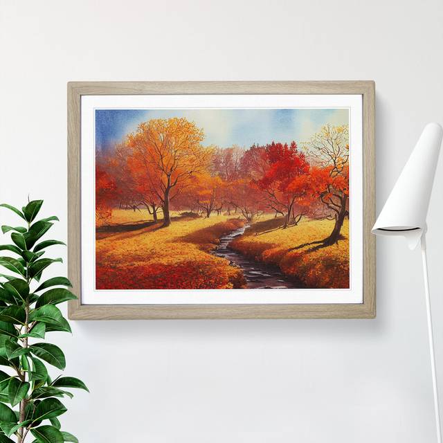 Watercolour Autumn Forest Vol.4 - Picture Frame Painting - Oak Framed (34cm H x 46cm W x 2cm D)