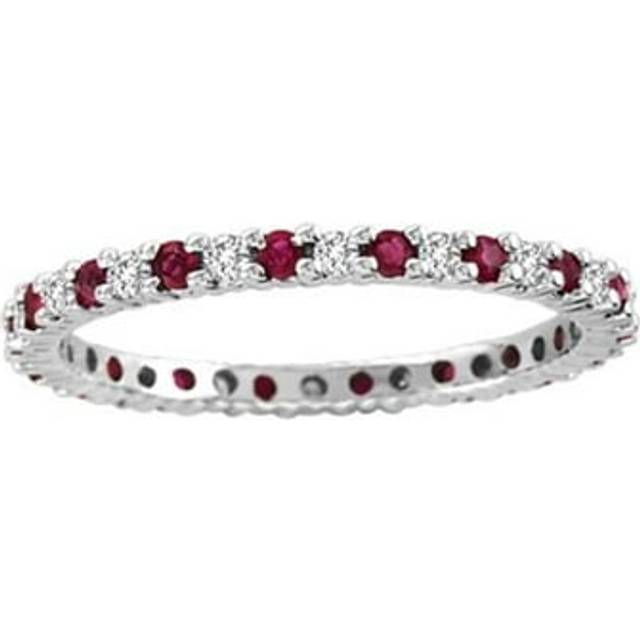 0.55 CTTW Natural Heated Ruby & Diamond Eternity Band, 14K Gold - Size 5.5