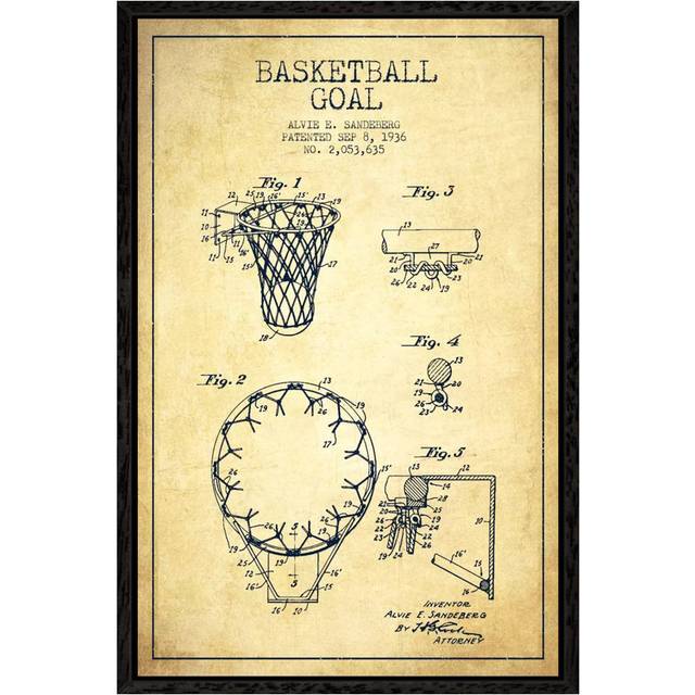 Basketball Goal Vintage Patent Blueprint by Aged Pixel - Gallery-Wrapped Canvas Giclée on Canvas - Black Floater Framed (66.04 cm H x 45.72 cm W x 4.445 cm D)