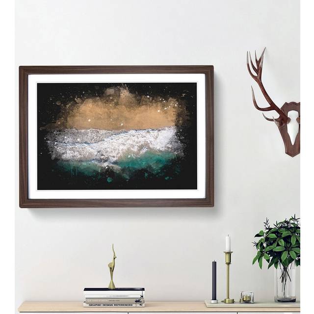 Huntington Beach California - Picture Frame Graphic Art Print - Walnut Framed (62cm H x 87cm W x 2cm D)