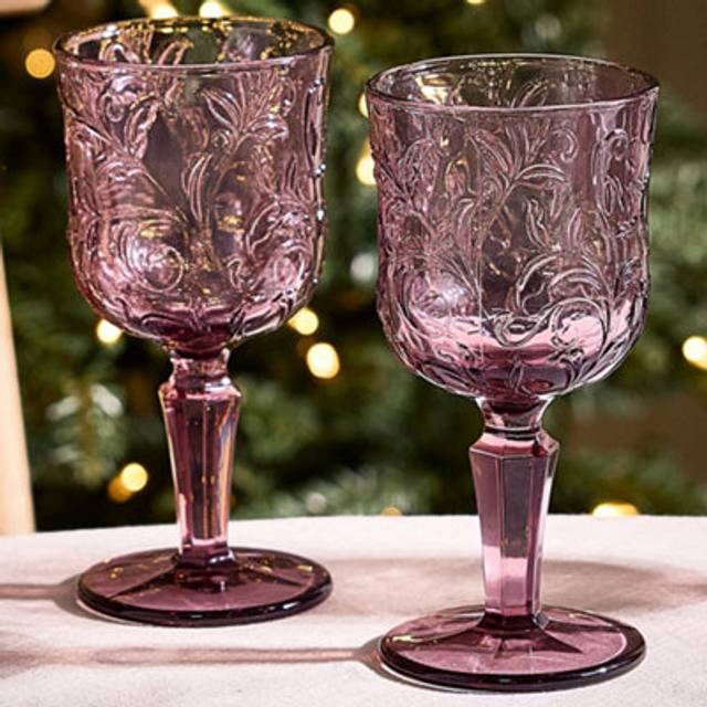 Set of 2 Luxury Embossed Pink Drinking Wine Glass Wine Goblets Gift Idea 270ml - 2 Pack