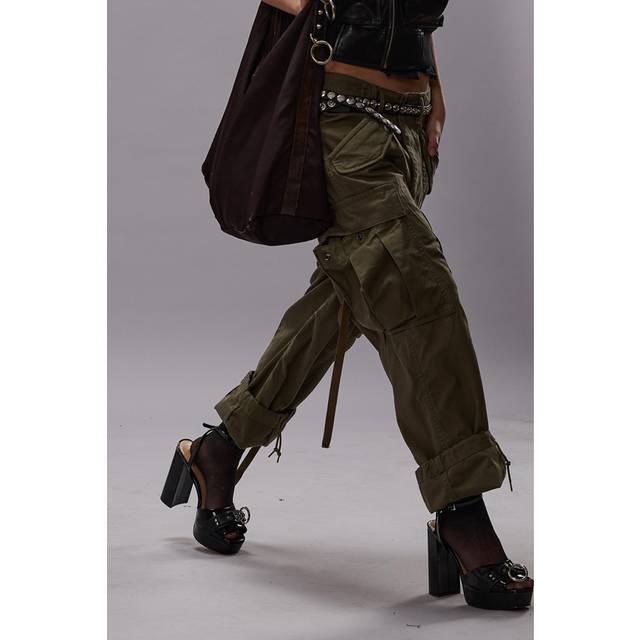 R13 Khaki Cropped Cargo Trousers - Vintage Olive Drab - WAIST US 31