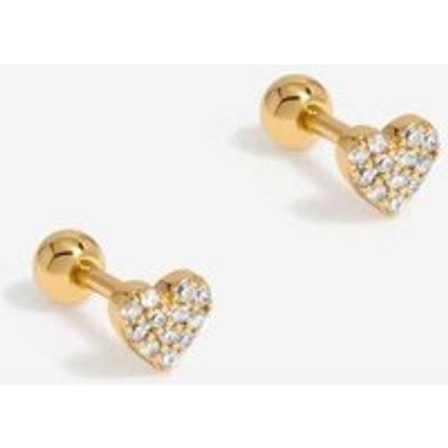 Inicio Inicio Gold Plated Mini Crystal Pave Heart Stud Earrings - Gift Pouch