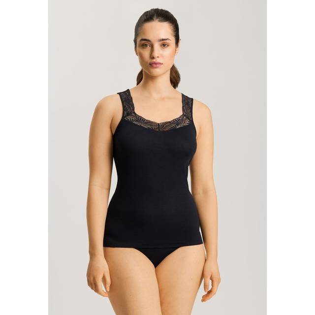 Cotton Delight Lace-Trim Tank Top - BLACK - X-Small