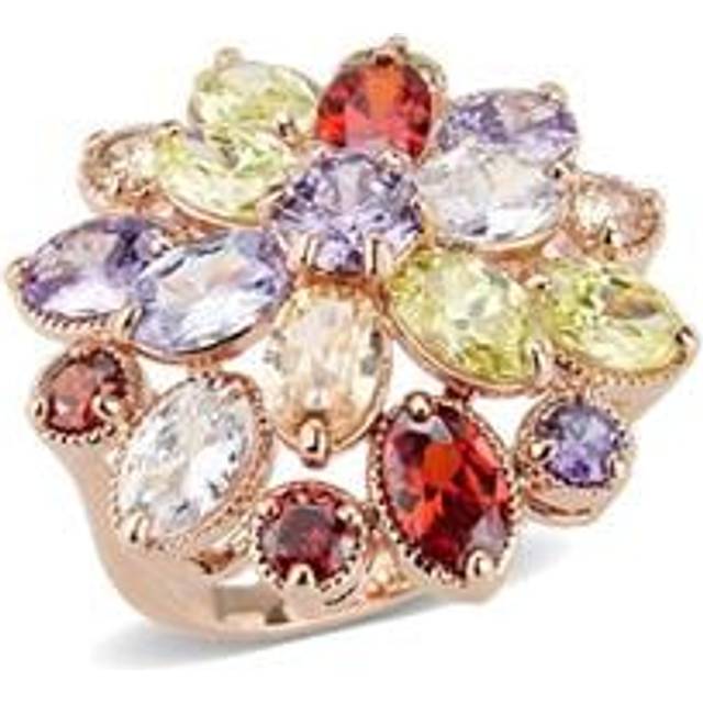 Rose Gold Brass Ring with AAA Grade CZ, Multi Color - Size 8