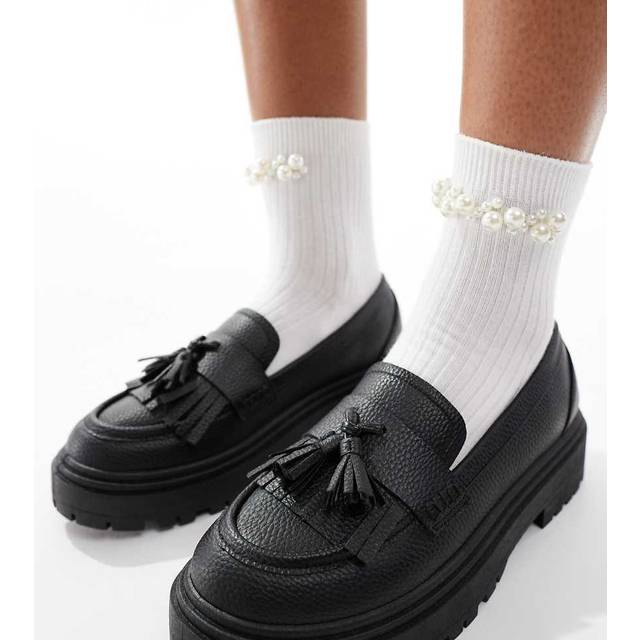 Black Faux Leather Tassel Loafers In Extra Wide eee Fit - 7EEE