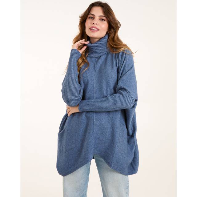 Womens Roll Neck Pocket Jumper - Blue - One Size