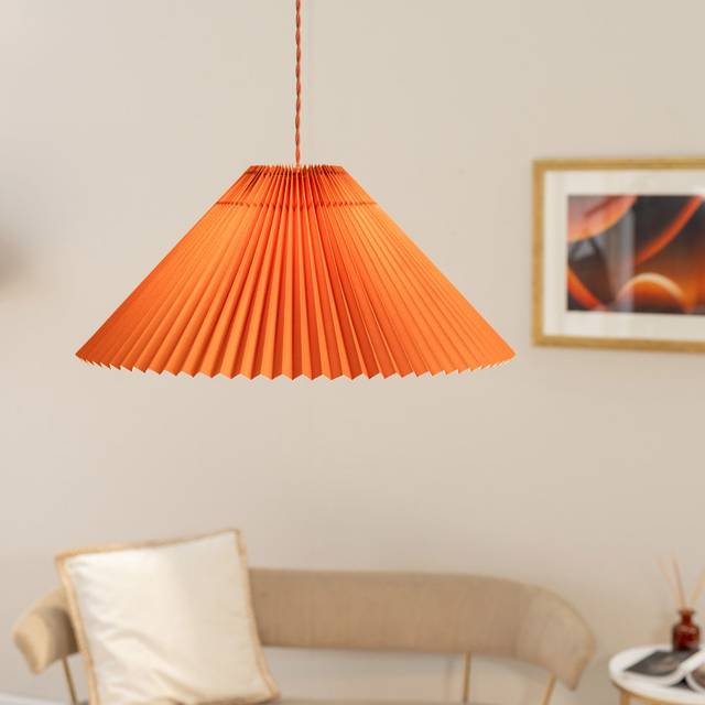 Valuelights - Akira Burnt Orange Hanging Pendant Ceiling Light with Pleated Lampshade - led Bulb Included