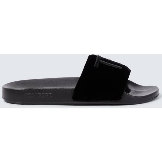 Tom Ford, Sliders, male, Black, 7 UK, Velvet Sandals with Round Toeline
