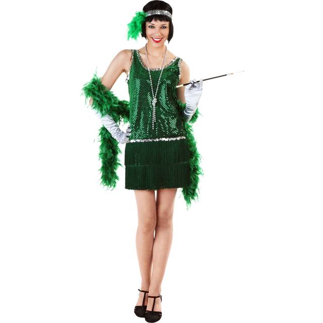 Sequin & Fringe Green Flapper Costume For Women (XL)