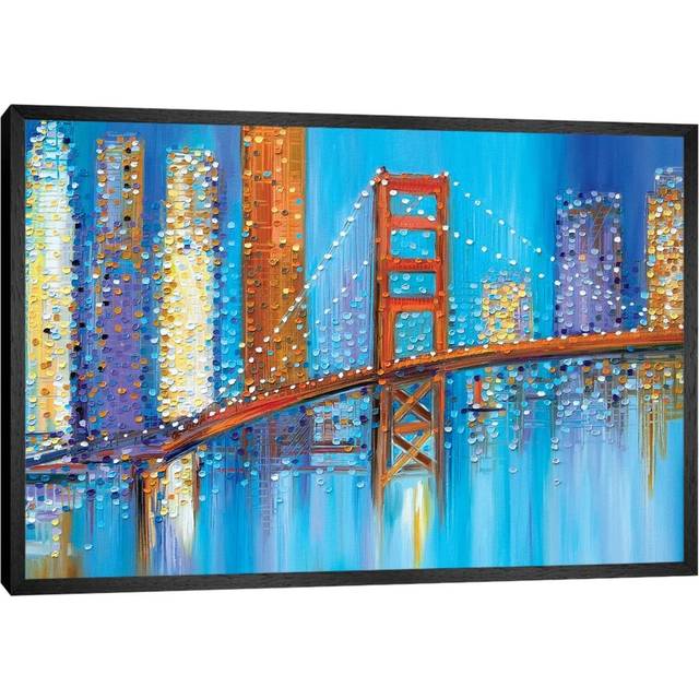 Golden Gate Bridge by Ekaterina Ermilkina - Painting Print on Canvas - Black Framed (66.04 cm H x 45.72 cm W)