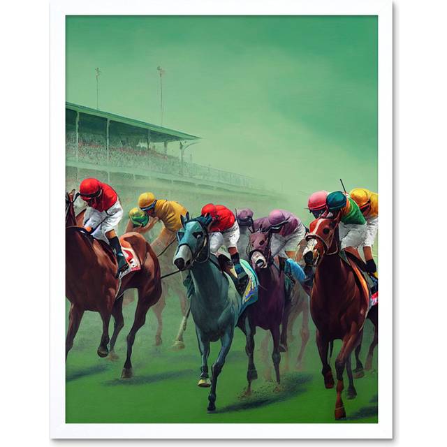 Kentucky Derby Horse Racing Jockeys Modern - Art Prints - White Framed Unframed (25.9cm H x 20.6cm W x 1.5cm D)