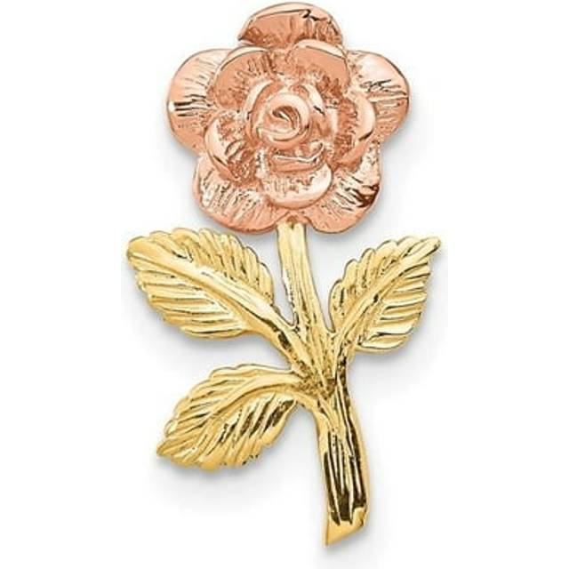 14K Two-Tone Mini Pink Rose Flower Chain Slide Pendant