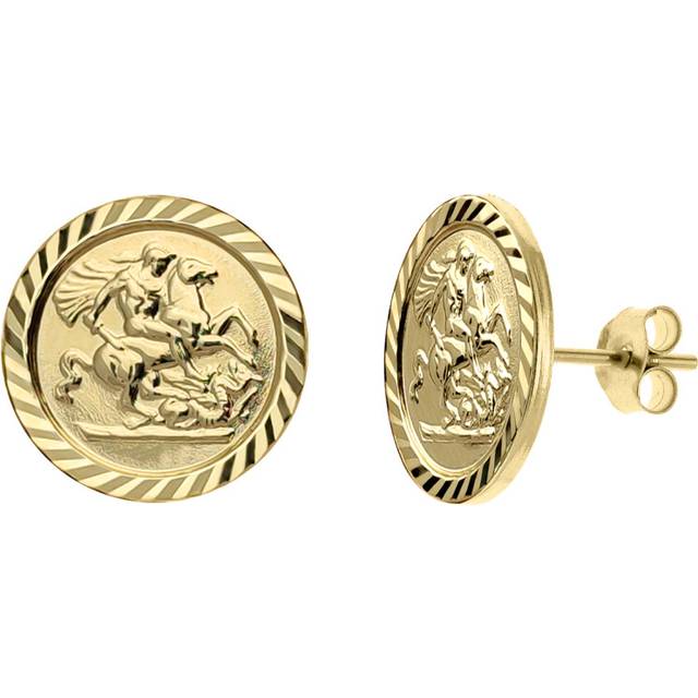 Jewelco London Unisex Solid 9ct Yellow Gold St George & Dragon Medallion Stud Earrings, 10mm - JES376