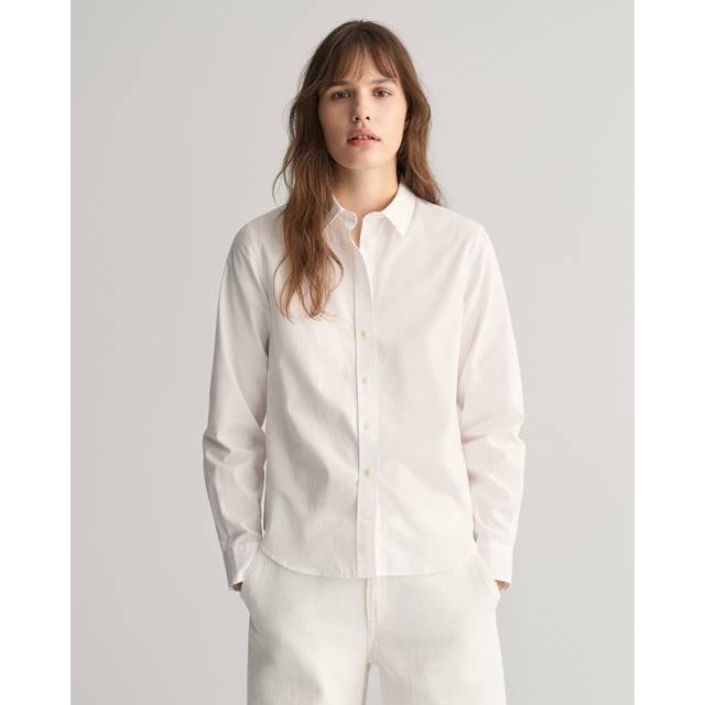 Regular Poplin Shirt Dam, White, 34