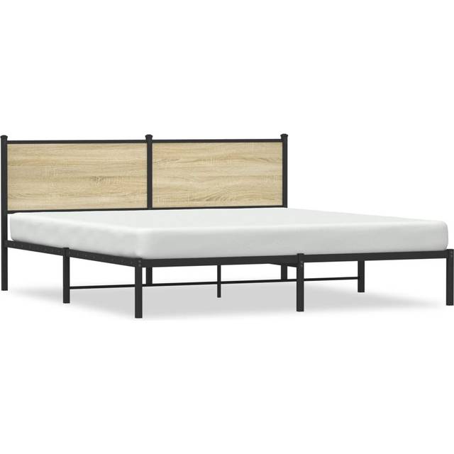vidaXL Metal Bed Frame without Mattress Sonoma Oak 180x200 cm Super King - Brown