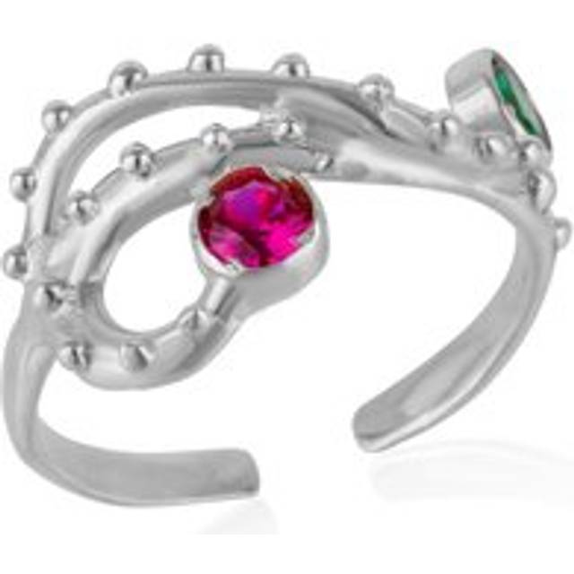 Womens Emerald and Ruby Color Jewelled Dragon Back Ring - Grey - One Size