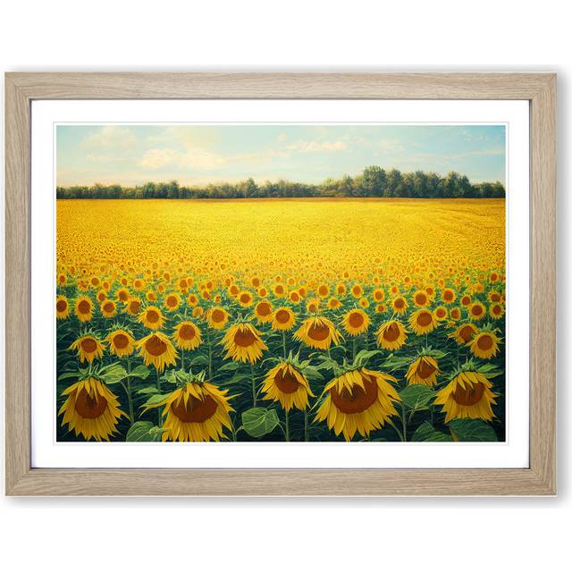 Traditional Sunflower Field - Picture Frame Graphic Art - Oak Framed (34cm H x 46cm W x 2cm D)