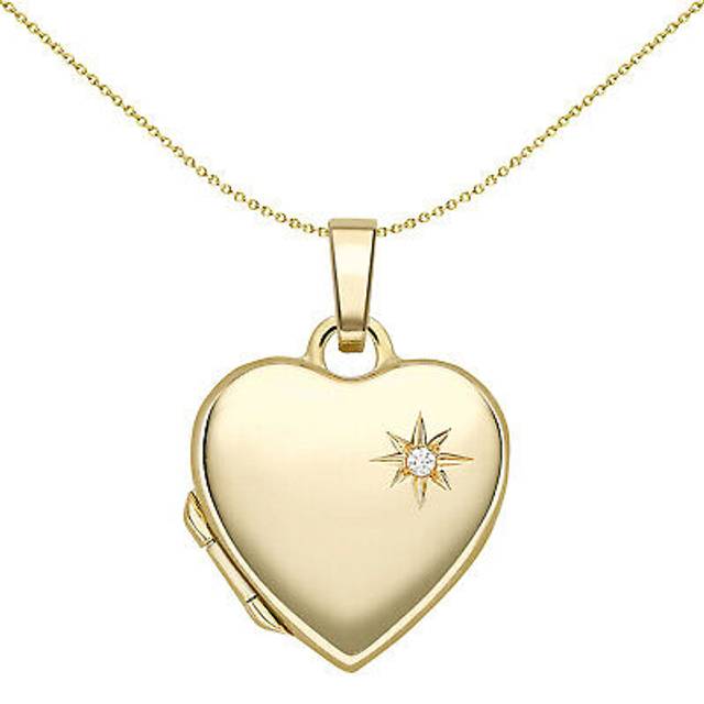 Jewelco London 9ct Yellow Gold Diamond Star-set Love Heart Locket Pendant 1pts - LKNR02231
