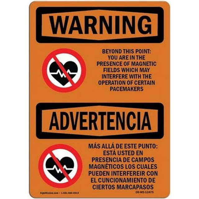 SignMission OS-WS-A-1014-L-12475 10 x 14 in. OSHA Warning Sign - Beyond This Point Magnetic Fields Bilingual