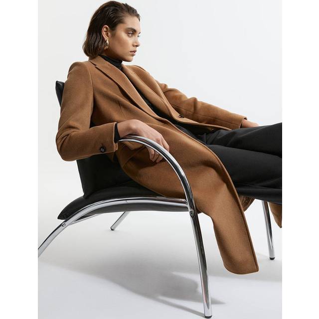 Tailored Wool Blend Belted Midi Coat - Camel