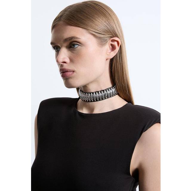 Statement Fabric Choker Necklace - Silver