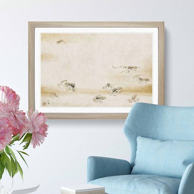 Toads by Takeuchi Seiho - Picture Frame Painting Print - Oak Framed (36cm H x 48cm W x 2cm D)
