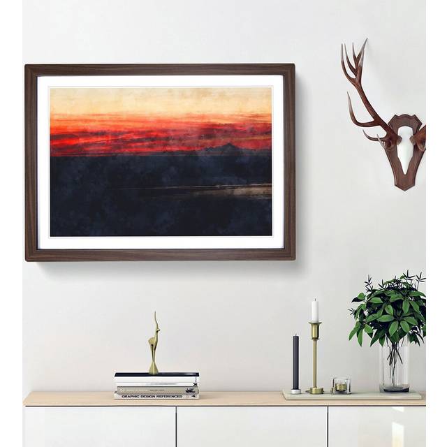 Sunset over Alaska - Picture Frame Painting Print - Walnut Framed (33cm H x 45cm W x 2cm D)