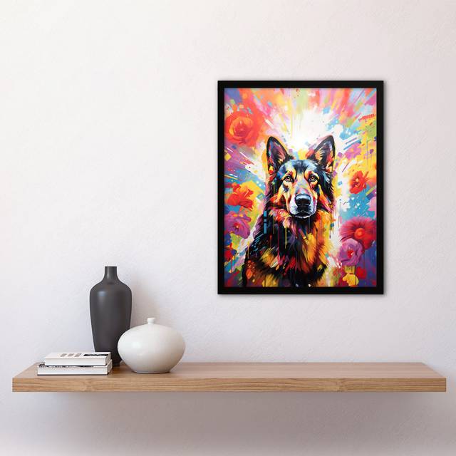 German Shepherd Dog Bright - Single Picture Frame Art Prints - Multicoloured (43.3cm H X 33.3cm W)