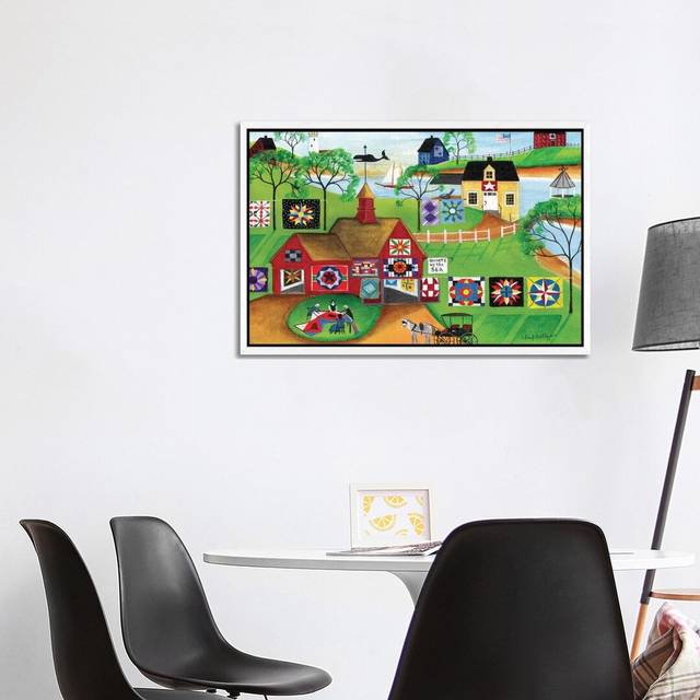 By the Sea Red Barn Quilt Makers by Cheryl Bartley - Graphic Art Print on Canvas - White Framed (101.6 cm H x 66.04 cm W)