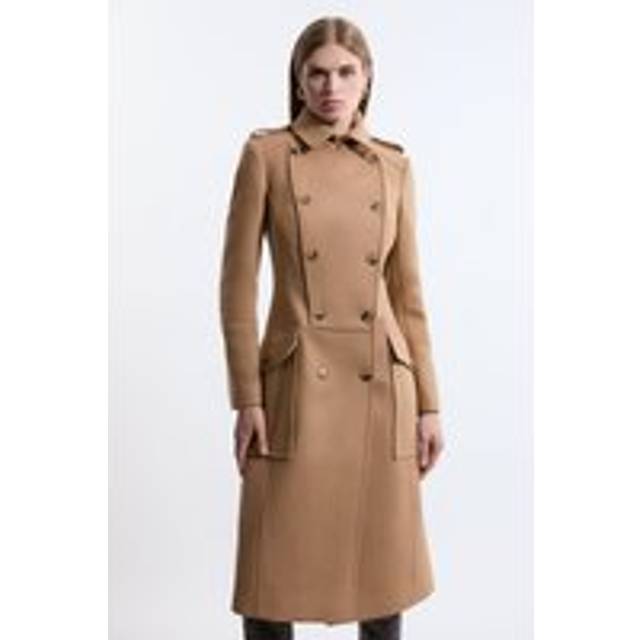 Premium Italian Manteco Wool Military Tailored Midi Coat - Camel
