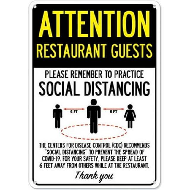 SignMission OS-NS-P-1824-25409 Covid-19 Notice Plastic Sign - Attention Restaurant Guests Practice Social Distancing