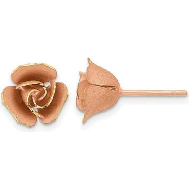 14K Rose Gold Satin Finish Diamond-Cut Rose Post Earrings