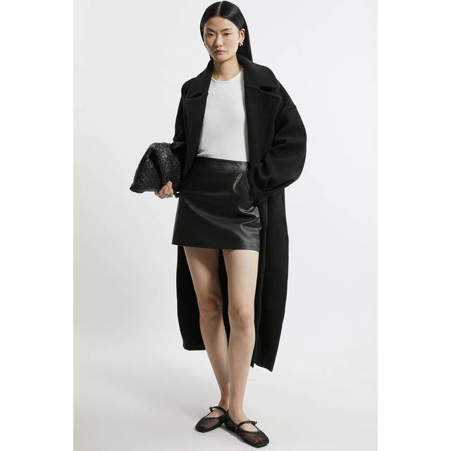 Compact Wool Blend Oversized Knit Coatigan - Black