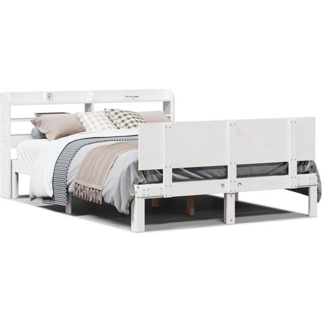 vidaXL Bed Frame with Headboard without Mattress White 135x190 cm Double