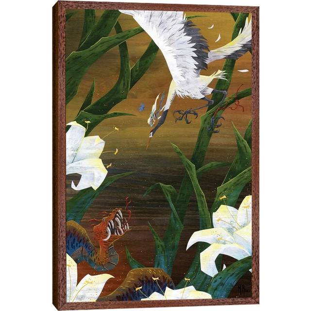 Righteous Crane by Martin Hsu - Graphic Art Print on Canvas - Classic Brown Wood Framed (66.04cm H x 45.72cm W x 3.81cm D)