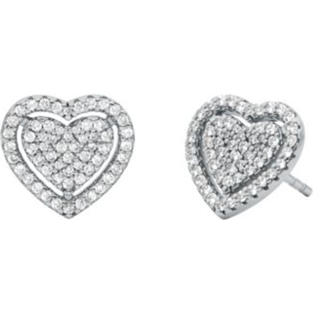 MK Precious Metal-Plated Sterling Silver Pavé Heart Earrings - Silver - Michael Kors - ONE SIZE