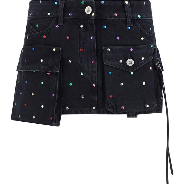 All-Over Studs Denim Miniskirt with Multipockets size 28 (28)