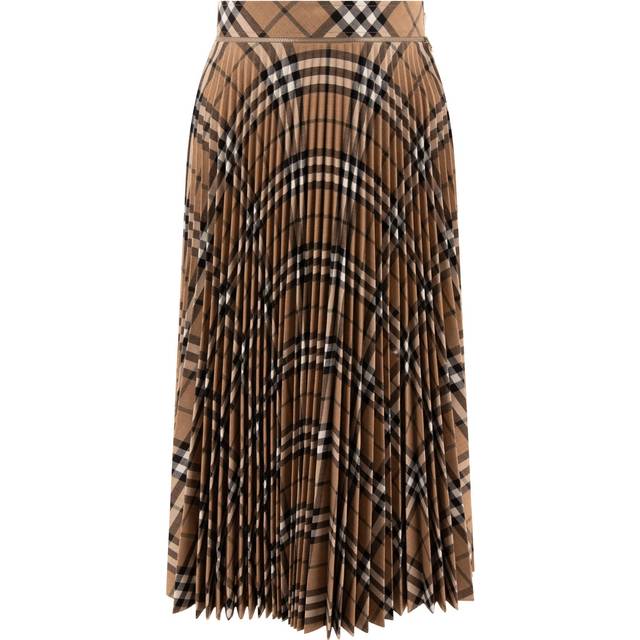 Burberry Women&#39;s Wool Blend Pleated Check Skirt in Beige | Size 4 | 8093011 (4)