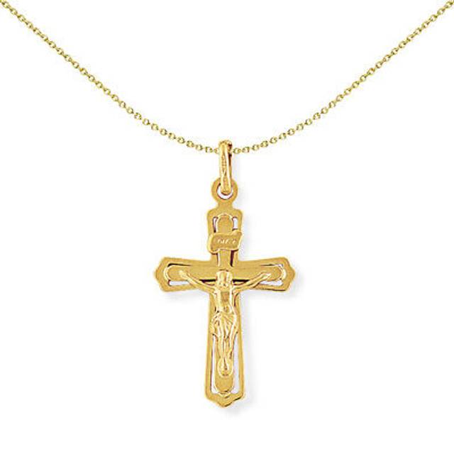 Jewelco London 9ct Yellow Gold Crucifix INRI Jesus Cross Charm Pendant - 18x33mm - CRNR02007