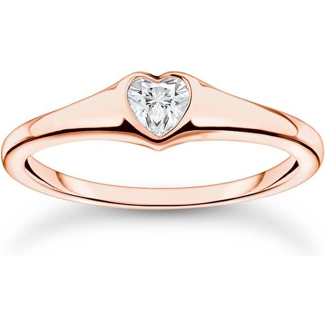 THOMAS SABO Ladies Rose Gold Plated Bezel Set Heart Ring TR2390-416-14-50